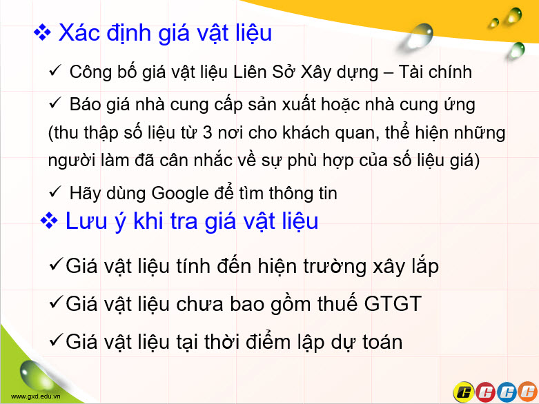 Nguồn lấy số liệu xác định giá vật liệu